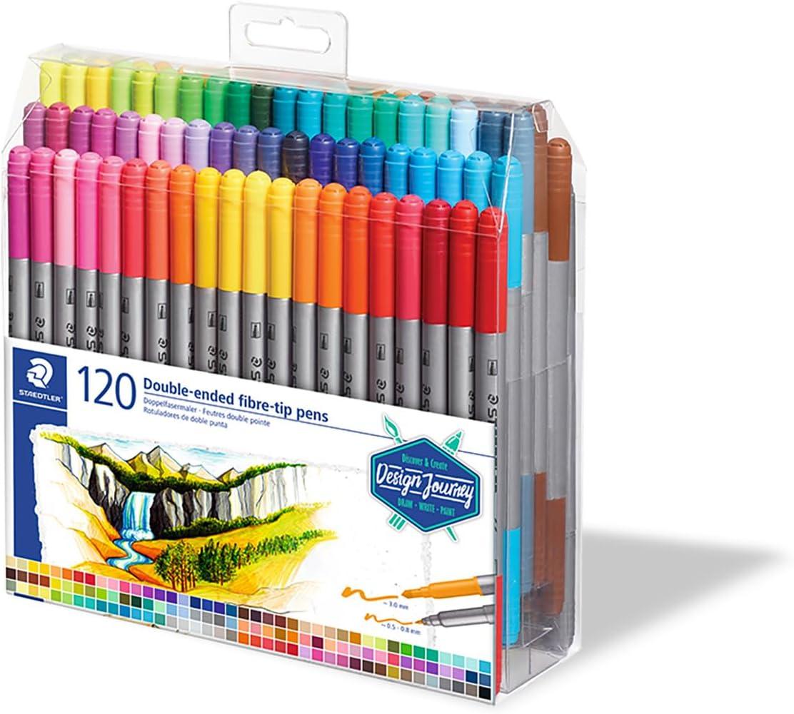 imageSTAEDTLER DoubleEnded FiberTip Pens NonPermanent Ink Fine ampamp Bold Writing and Coloring Tips 120 Assorted Colors 3200 TB120 Multicoloured 3200 TB120ST120 Count Pack of 1