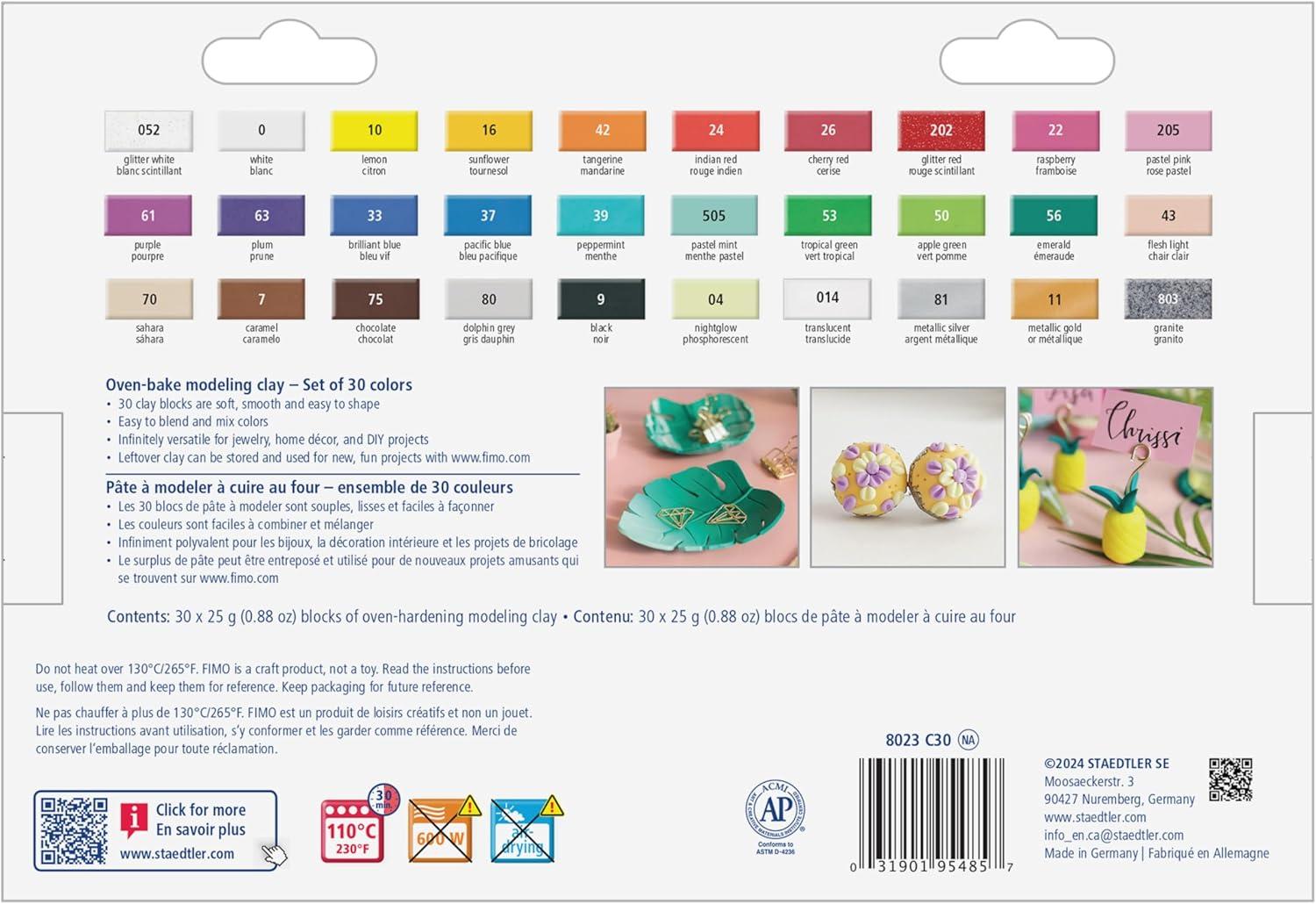 imageSTAEDTLER FIMO Soft OvenBake Polymer Modeling Clay 30 Piece Starter Kit for Jewelry Scultpting and Crafting for Beginners Assorted Colors 088 oz Blocks Adult Crafts and Creative Gifts