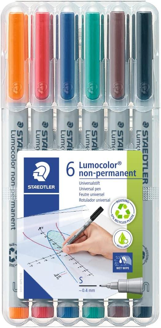 STAEDTLER Lumograph Non-Permanent Wet Erase Marker Pen, Fine Tip, Low ...
