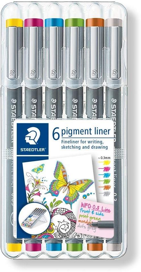 imageSTAEDTLER Pigment Liner Fineliner Pen For Drawing Drafting Journaling Set of 6 Assorted Colors 30805S2SB6Assorted