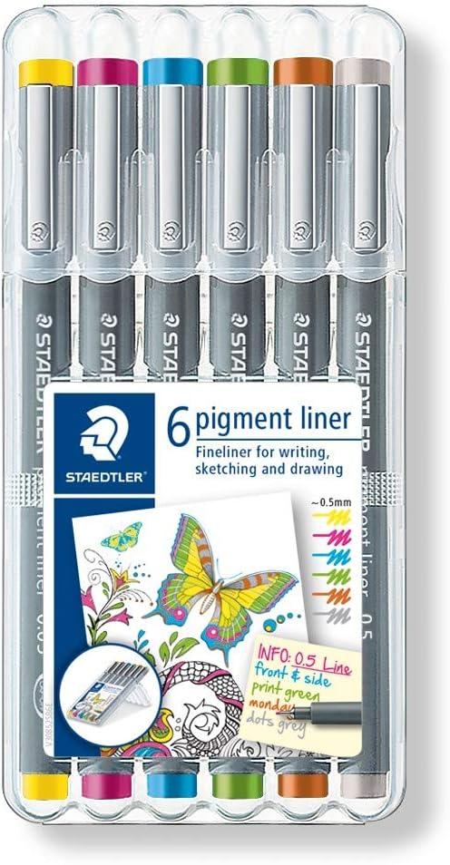 imageSTAEDTLER Pigment Liner Fineliner Pen For Drawing Drafting Journaling Set of 6 Assorted Colors 30805S2SB6multicoloured