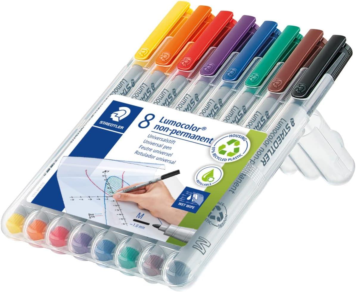 imageStaedtler Lumograph NonPermanent Wet Erase Marker Pens Medium Tip Refillable Colored Markers 4 Pack 315 WP4Assorted Colours