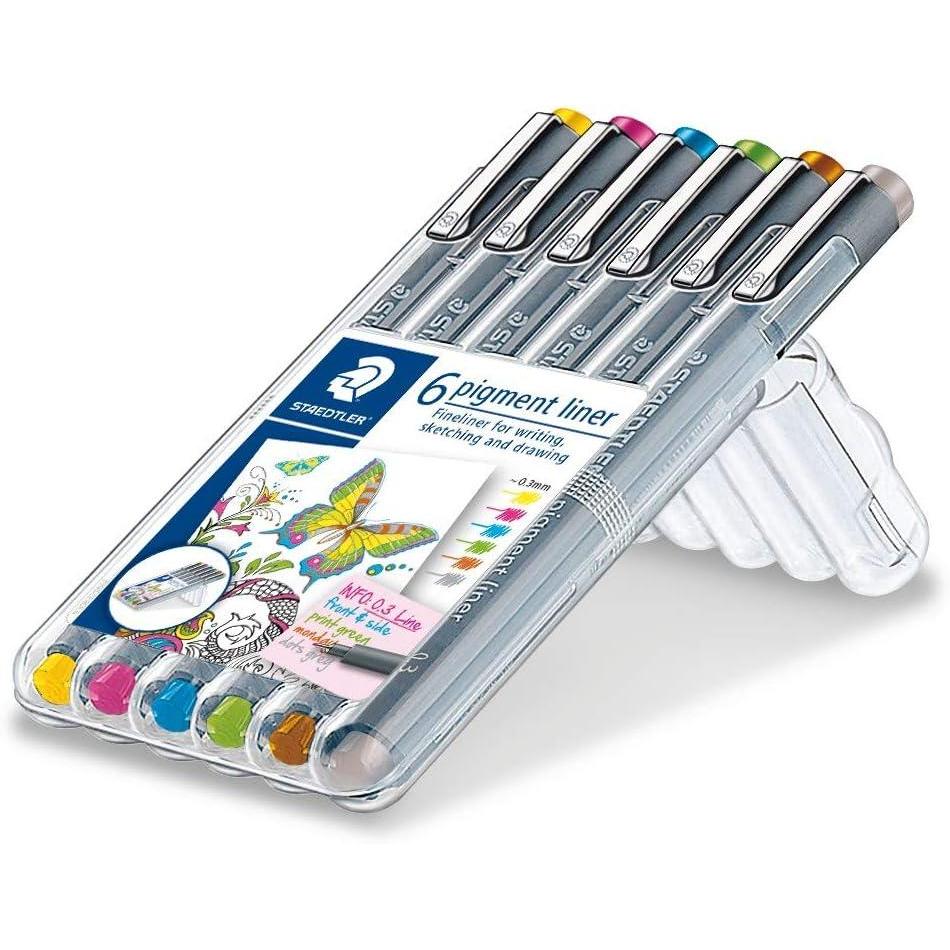 imageSTAEDTLER Pigment Liner Fineliner Pen For Drawing Drafting Journaling Set of 6 Assorted Colors 30805S2SB6Assorted