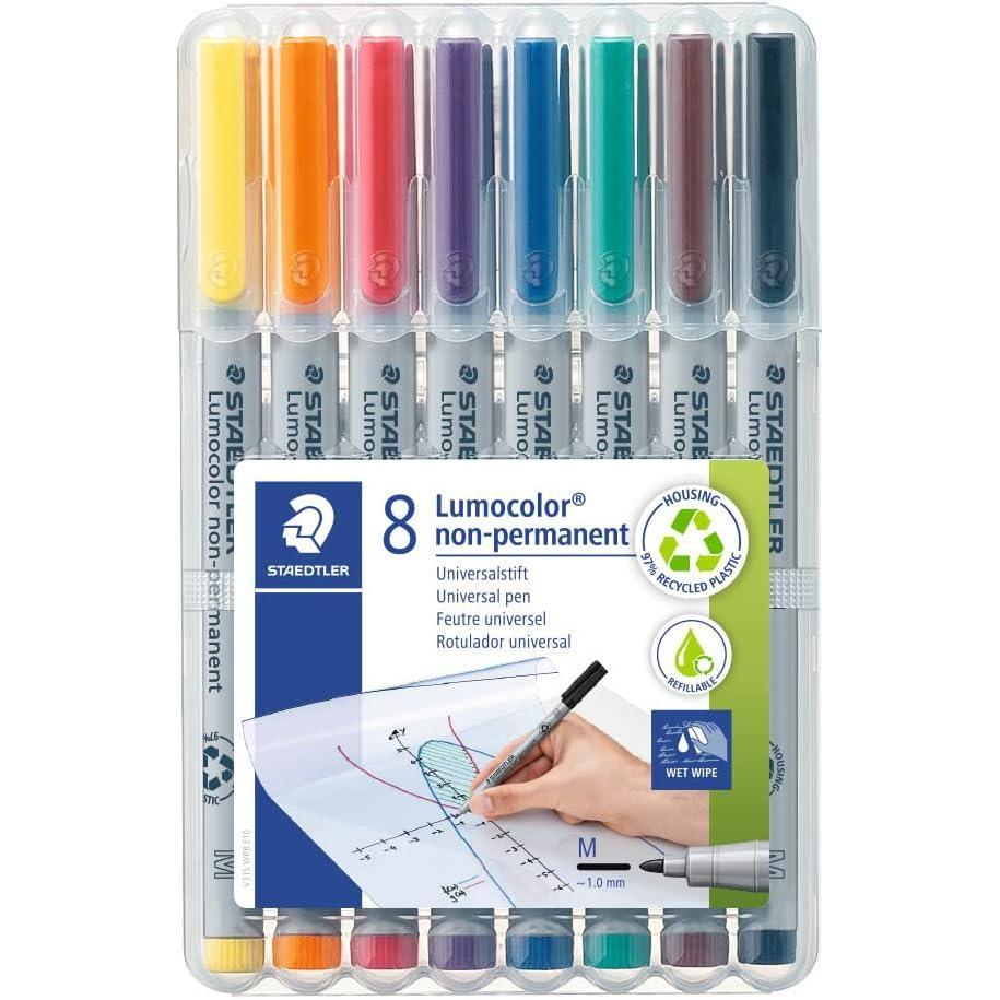 imageStaedtler Lumograph NonPermanent Wet Erase Marker Pens Medium Tip Refillable Colored Markers 4 Pack 315 WP4Assorted Colours