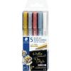 imageSTAEDTLER Metallic Pens 5 Colors 12 mm Bullet Tip Writes on Light and Dark Paper