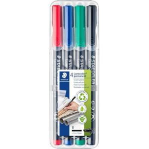 imageSTAEDTLER Lumocolor Universal Pen Broad Chisel Felt Tip Permanent Marker Box of 4 Assorted Color Pens 25mm 314 WP4 314 WP4 ST