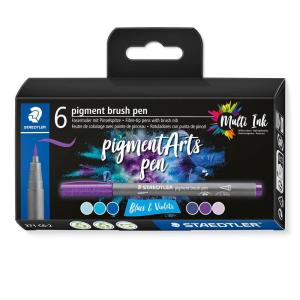 imageSTAEDTLER Pigment Arts Brush Pen Brush Blues ampamp Violets Pack of 6 Pens 371 C62 Grey