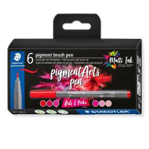imageSTAEDTLER Pigment Arts Brush Pen Reds ampamp Pinks Pack of 6 Pens 371 C61 Grey