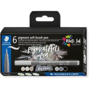 imageSTAEDTLER Pigment Arts Soft Brush Pen Grey Colours Pack of 6 Pens 372 C6Grey