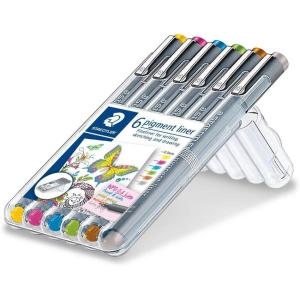 imageSTAEDTLER Pigment Liner Fineliner Pen For Drawing Drafting Journaling Set of 6 Assorted Colors 30805S2SB6Assorted