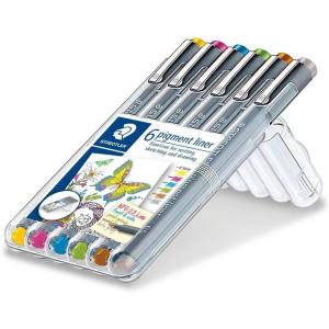 imageSTAEDTLER Pigment Liner Fineliner Pen For Drawing Drafting Journaling Set of 6 Assorted Colors 30805S2SB6multicoloured