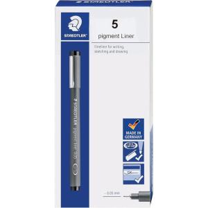 imageSTAEDTLER Pigment Liner Fineliner Pen for Drawing Drafting Journaling 12mm Black Box of 5 Pens 308 129M005mm