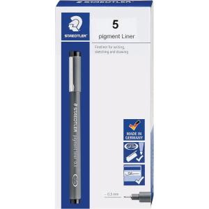imageSTAEDTLER Pigment Liner Fineliner Pen for Drawing Drafting Journaling 12mm Black Box of 5 Pens 308 129M03mm