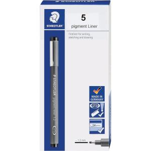 imageSTAEDTLER Pigment Liner Fineliner Pen for Drawing Drafting Journaling 12mm Black Box of 5 Pens 308 129M12mm