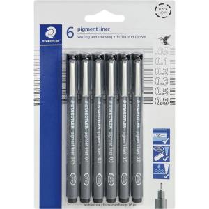 imageSTAEDTLER Pigment Liner Fineliner Pen for Drawing Drafting Journaling 12mm Black Box of 5 Pens 308 129M6 Pack  Assorted