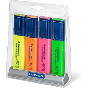 imageSTAEDTLER Textsurfer Classic Highlighters  4 Colors Rainbow Set with Stand UltraSoft Chisel Tip FastDrying Ink Large Reservoir for Extended Use