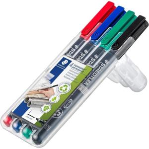 imageStaedtler 318WP4 Lumocolor Permanent Universal Pens Fine Point 06mm Assorted 4 per SetBlack  Blue  Green  Red