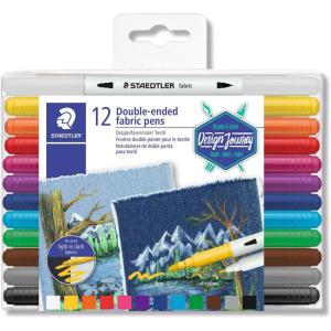 imageStaedtler DoubleEnded Fabric Markers  Decorate TShirts Pillows Shoes and More 12 Assorted Colors 3190 TB12Pocket