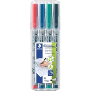 imageStaedtler Lumograph NonPermanent Wet Erase Marker Pens Medium Tip Refillable Colored Markers 4 Pack 315 WP4Multicoloured