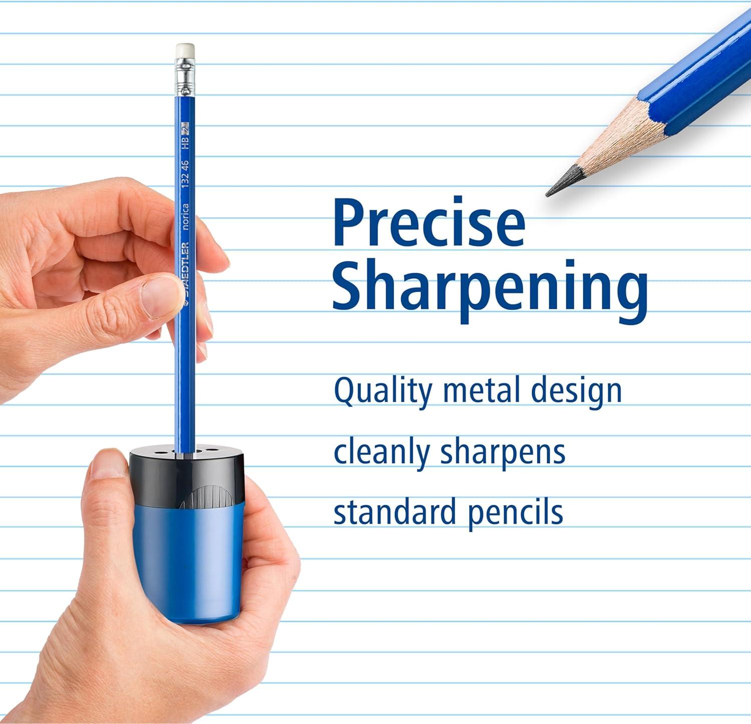 imageSTAEDTLER Pencil Sharpener 1 Pack with Screw Lid and Tub  No Spill Compact Design for Standard and Colored Pencils Metal Blade Assorted Colors