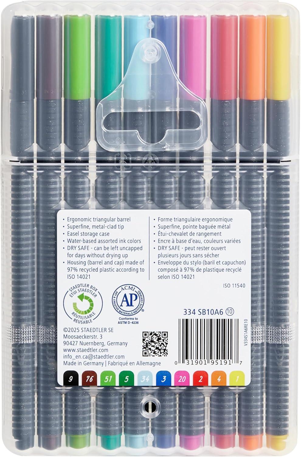 imageStaedtler Triplus Fineliner Porous Point Pen Stick ExtraFine 03 Mm Assorted Ink Colors Silver Barrel 10pack10 Count Pack of 1