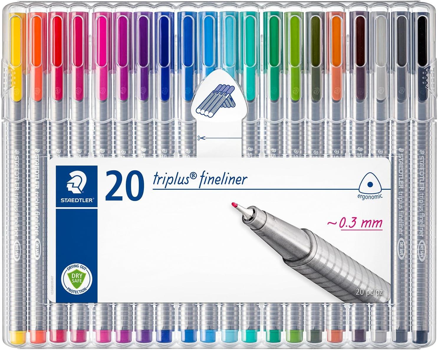 imageStaedtler Triplus Fineliner Porous Point Pen Stick ExtraFine 03 Mm Assorted Ink Colors Silver Barrel 10pack20 Count Pack of 1