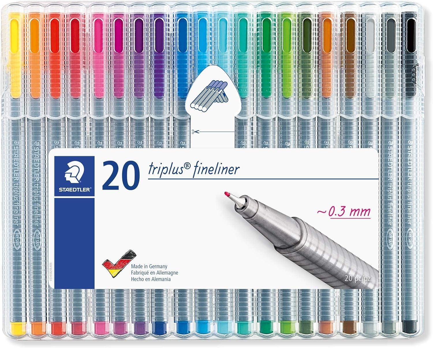 imageStaedtler Triplus Fineliner Porous Point Pen Stick ExtraFine 03 Mm Assorted Ink Colors Silver Barrel 10pack20 Count Pack of 1