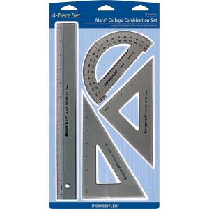 imageSTAEDTLER College Combination Set  Triangle Protractor ampamp Ruler Set Transparent Smoke Plastic with Beveled Edges 4Piece Set