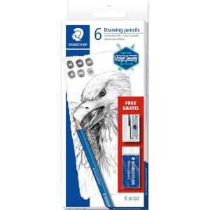 imageSTAEDTLER Mars Lumograph Art Set  6 Assorted Sketch Pencils For Drawing Polymer Block Eraser and Metal Sharpener 61 100C8LU