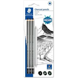 imageSTAEDTLER Mars Lumograph Charcoal Pencils Blister Pack of 3 Drawing Pencils H M S  1 Blending StumpCharcoal  Assortment of 4