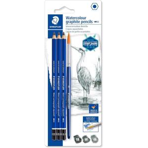 imageSTAEDTLER Mars Lumograph Graphite Watercolor Pencils Kit Set of 3 Includes Watercolor Brush 100ASBK4