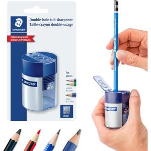 imageSTAEDTLER Pencil Sharpener with 2 Holes  Dual Size Manual Sharpener for Standard Colored ampamp Makeup Pencils  Compact Design