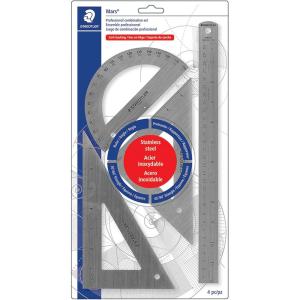 imageSTAEDTLER Stainless Steel Math Set  With 12in Ruler 2 Triangle Set Squares 4590 ampamp 3060 6in Protractor  Precision Drawing ampamp Drafting