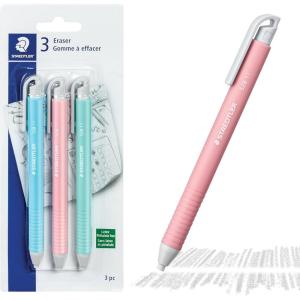 imageSTAEDTLER Vinyl Eraser Holder 3Pack Retractable Erasers for Pencils Soft Vinyl LatexFree Clean Edges No Smudges Pastel Colors