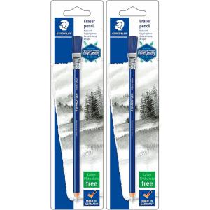 imageStaedtler Eraser Pencil with Brush White Blue 1 Count Pack of 11 Count Pack of 2