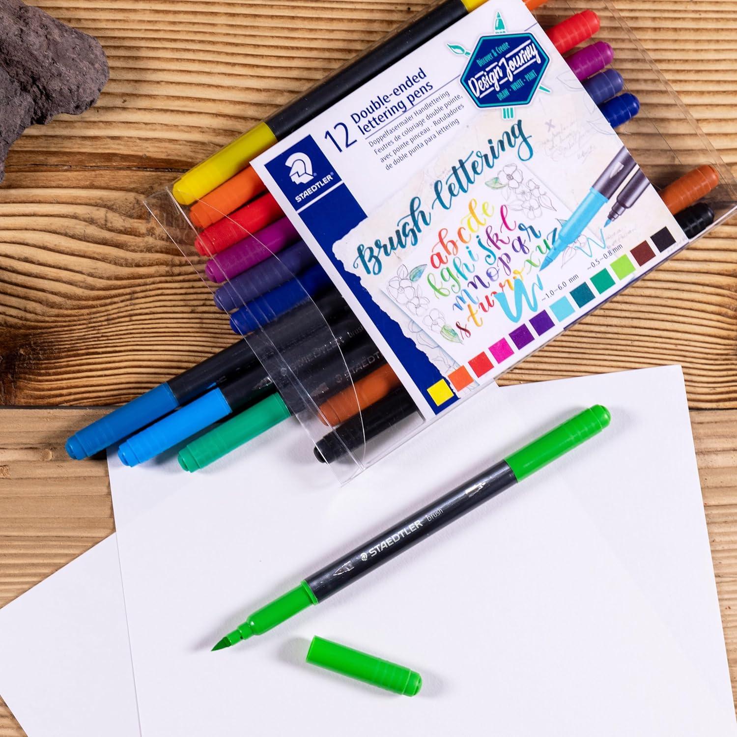 imageSTAEDTLER Doubleended Brush Marker Brush Letter Duo Creative Lettering Flexible and Fine Tip Blendable Ink Set of 12 Assorted Colors 3004TB12A6Modern