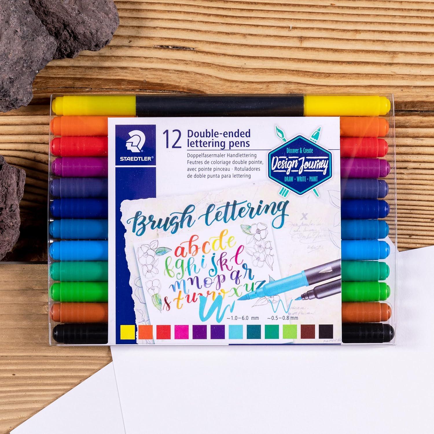 imageSTAEDTLER Doubleended Brush Marker Brush Letter Duo Creative Lettering Flexible and Fine Tip Blendable Ink Set of 12 Assorted Colors 3004TB12A6Modern