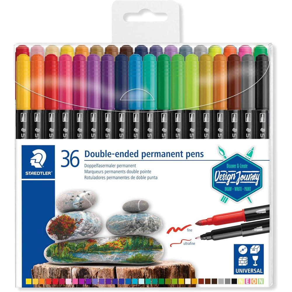 imageSTAEDTLER DoubleEnded Permanent Pens Ideal for marking and drawing on almost anything 36 Assorted Colors 3187 TB361 Count Pack of 36