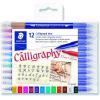 imageSTAEDTLER double ended calligraphy markers calligraph duo for narrow and broad lettering designs pigmented ink 12 assorted colors 3002TB12LU