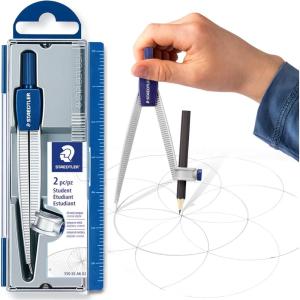 imageSTAEDTLER Advanced Student Compass 2 Piece Set  Metal Compass with QuickSet Center Wheel Universal Adapter ampamp Spare Lead Draws Circles up to 1025quot2 Piece Set Plastic Case