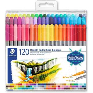 imageSTAEDTLER DoubleEnded FiberTip Pens NonPermanent Ink Fine ampamp Bold Writing and Coloring Tips 120 Assorted Colors 3200 TB120 Multicoloured 3200 TB120ST120 Count Pack of 1