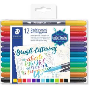 imageSTAEDTLER Doubleended Brush Marker Brush Letter Duo Creative Lettering Flexible and Fine Tip Blendable Ink Set of 12 Assorted Colors 3004TB12A6Modern
