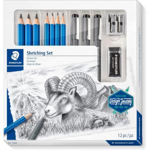 imageSTAEDTLER Mars Lumograph Art Set  Drawing Kit with Charcoal and Graphite Drawing Pencils Blending Stump Kneadable Eraser and Dual Hole Sharpener 61 100CSketching set