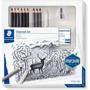 imageSTAEDTLER Mars Lumograph Art Set  Drawing Kit with Charcoal and Graphite Drawing Pencils Blending Stump Kneadable Eraser and Dual Hole Sharpener 61 100CCharcoal Set