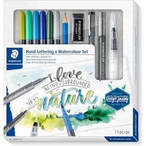 imageSTAEDTLER Mars Lumograph Art Set  Drawing Kit with Charcoal and Graphite Drawing Pencils Blending Stump Kneadable Eraser and Dual Hole Sharpener 61 100CHand lettering and watercolour set