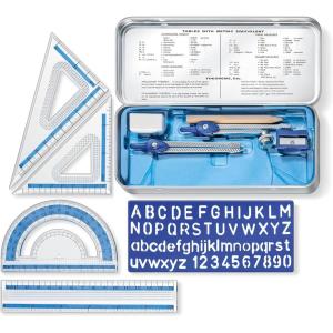 imageSTAEDTLER School Kit Math Geometry Set  10Piece Compass Protractor ampamp Ruler Kit with Flip Open Storage Box  Clear Measuring Tools  Student Drawing Supplies10 Piece Set Metal Tin