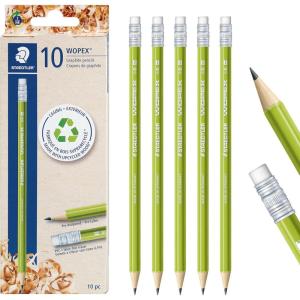imageSTAEDTLER WOPEX PreSharpened 2 Pencils Pack of 10  Ergonomic Triangular Shape BreakResistant NonSlip Surface WoodPolymer PVCFree Eraser Tip10 Count