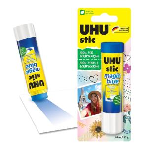 imageUHU Colored All Purpose Glue Stick 12Pack Blue Applies ampamp Dries Clear 141oz  NonToxic Washable Permanent Strong Bond SolventFree with Screw CapSingle Pack 074 oz