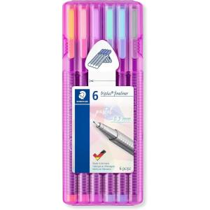 imageStaedtler triplus fineliner Triangular Pens 03mm Includes Easel Case for Home ampamp Travel 6 Pastel Colors 334 SB6 PAPastel in Pink Box