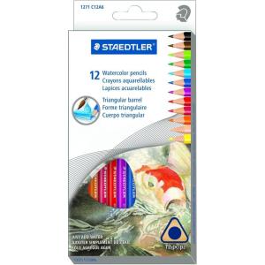 imageSTAEDTLER Presharpened Watercolor Pencils Ergonomic Art Set Box of 12 Triangular Colored Pencils1 Count Pack of 12